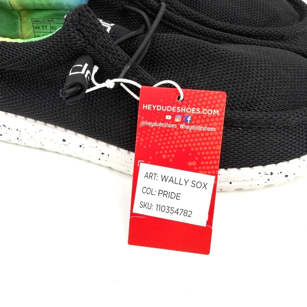 Hey Dude Wally Sox Mens 11 Black Pride Rainbow Tie Dye Speckled Loafers RARE